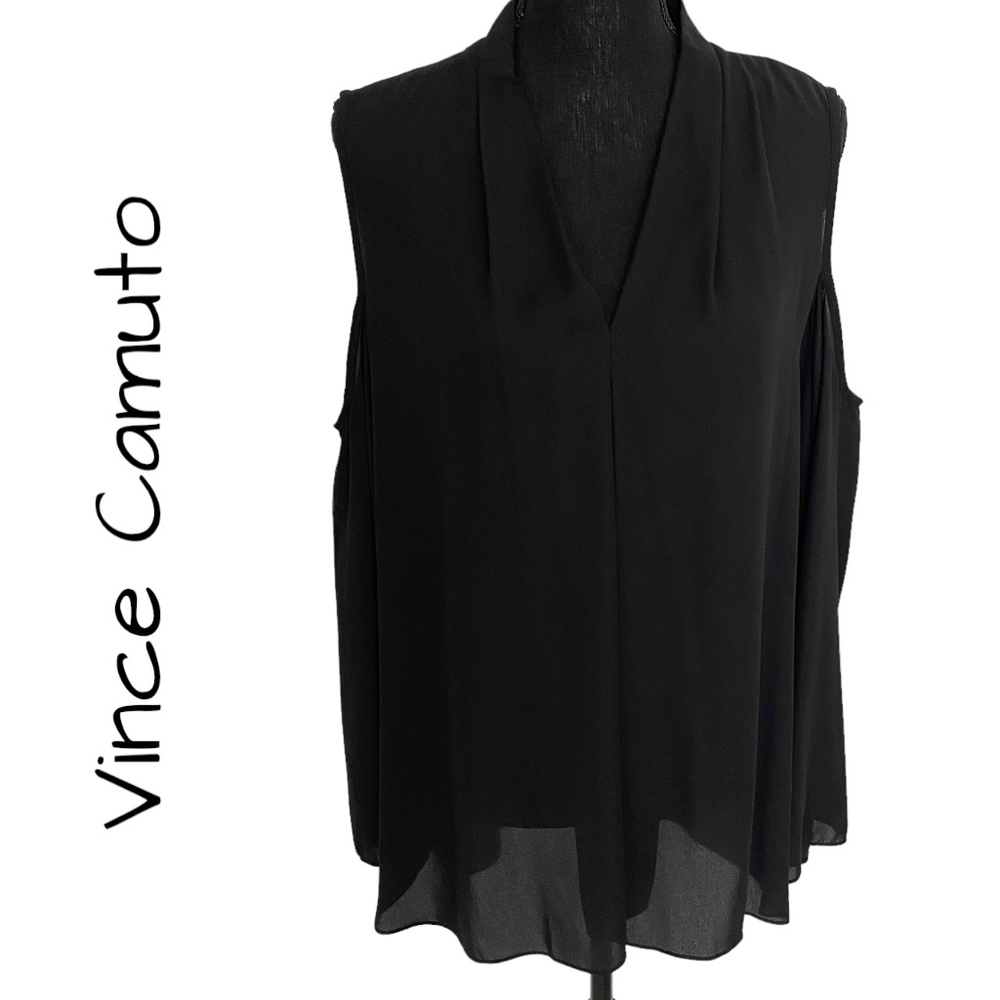 NWT VINCE CAMUTO Cold Shoulder Blouse, Black, Size XL